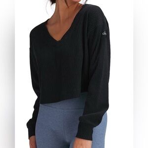 ALO Muse Ribbed Cropped Pullover Shirt S